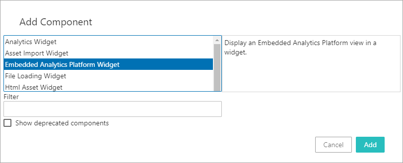Embedded Analytics Platform Web UI Widget Component