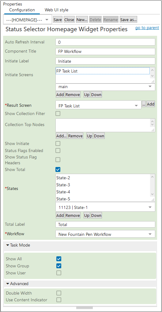 Status Selector Homepage Widget