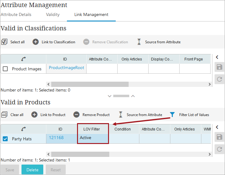 Attribute Management Screen