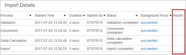 Displaying the Import Details Report Column