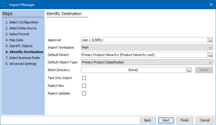 Import Manager - Identify Destination