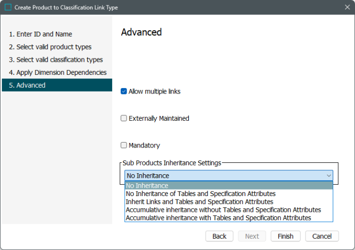 Link Advanced Product to Classification Link Type - Advanced