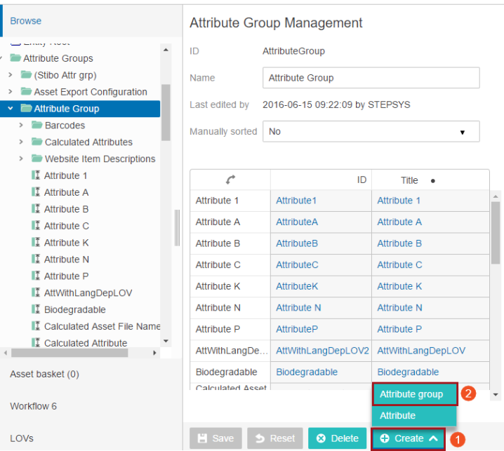 Attribute Group Management Screen