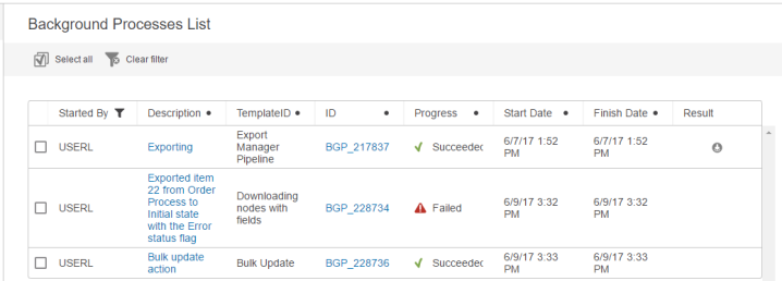 Background Process List Screen
