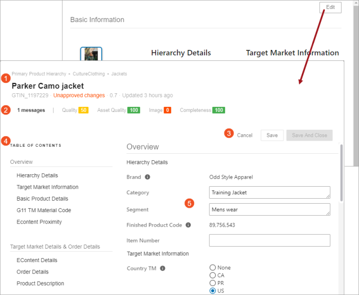 Editing Data on the Product Editor Screen
