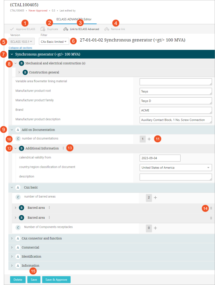 ECLASS Advanced Editor Screen