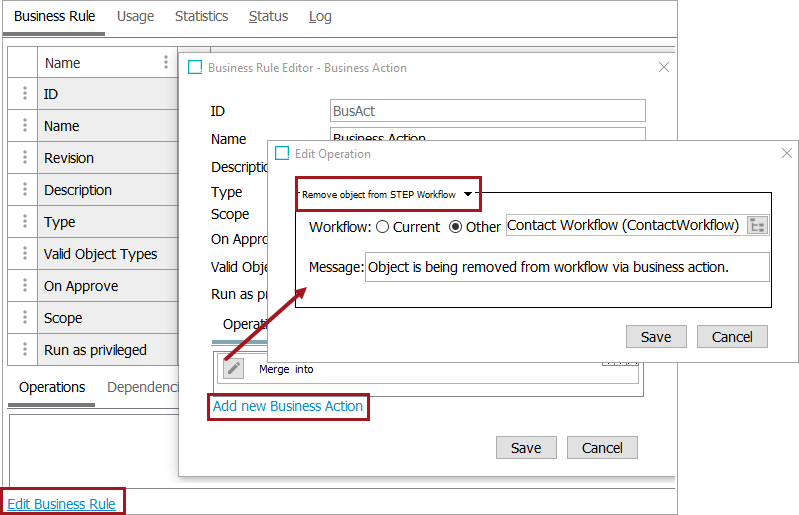 Business Action: Remove Object from STEP Workflow