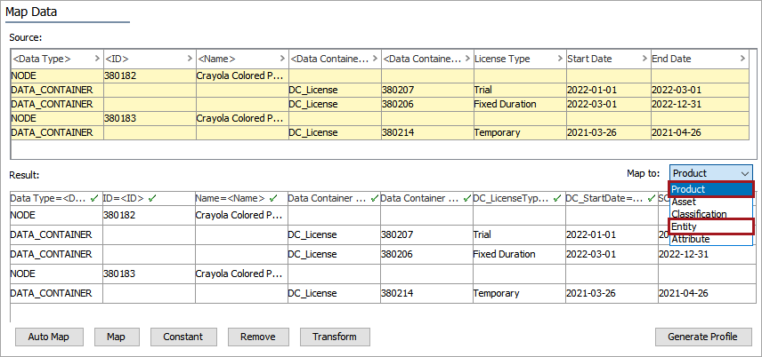 Data Container Type ID - Map Inbound