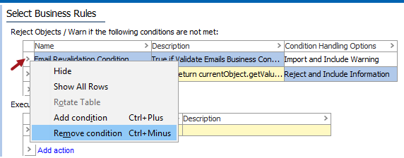 Import Manager - Select Business Rules