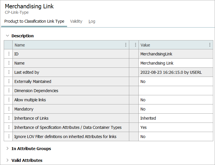 Maintaining a Product to Classification Link Type