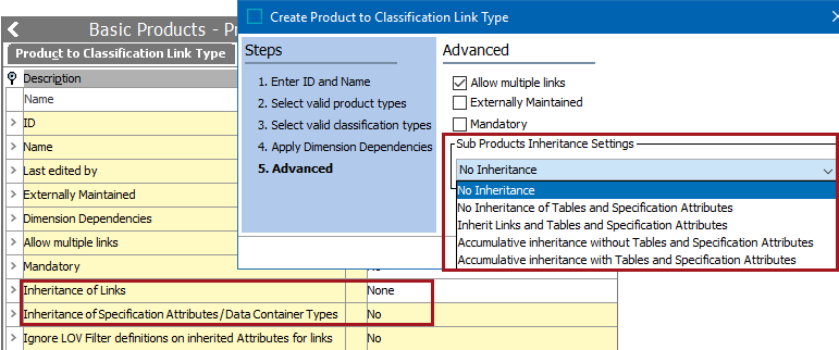 Inheritance Example for a Product to Classification Link Type