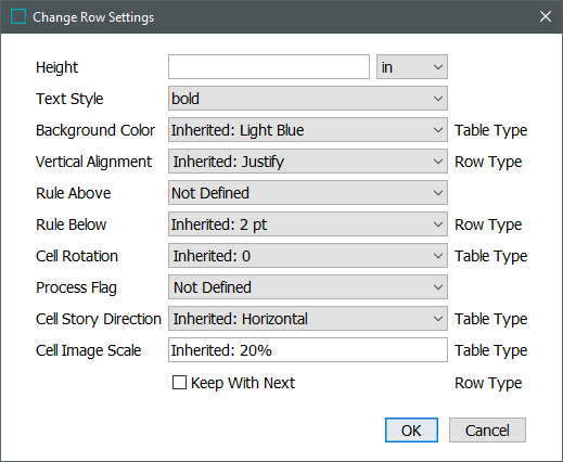 Configuring Settings for Row Types and Rows