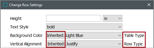 Configuring Settings for Row Types and Rows