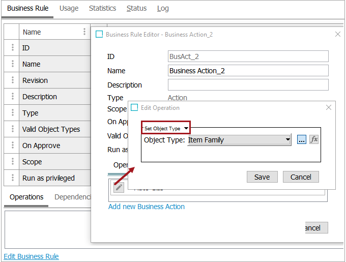 Business Action: Set Object Type