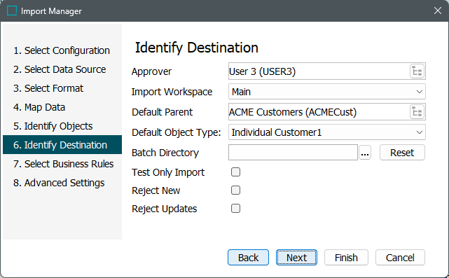 Import Manager - Identify Destination