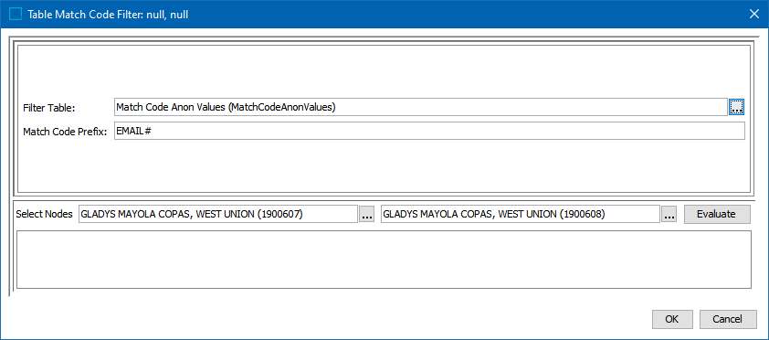 Match Criteria Match Code Filter