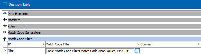 Match Criteria Match Code Filter