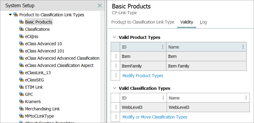 Inheritance Example for a Product to Classification Link Type