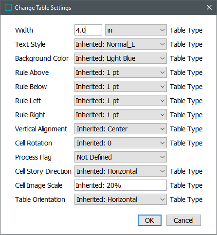 Configuring Settings for Table Types and Tables