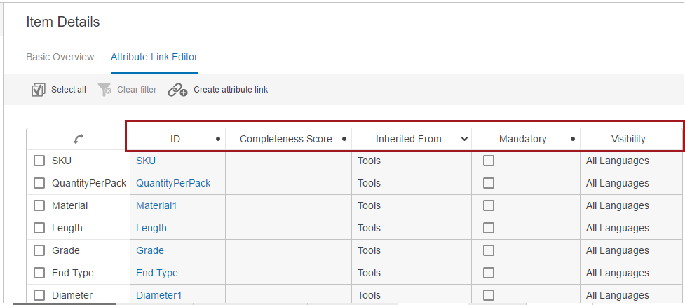 Configuring the Attribute Link Editor Screen