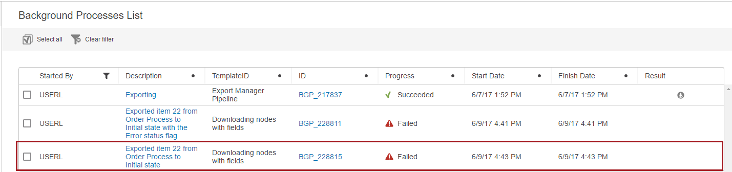 Background Process List Screen