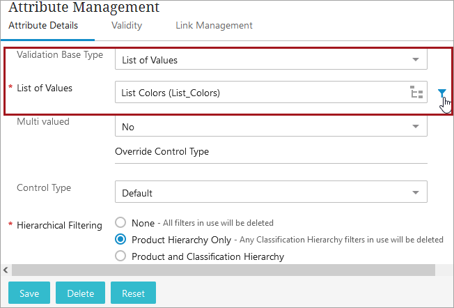 Attribute Management Screen