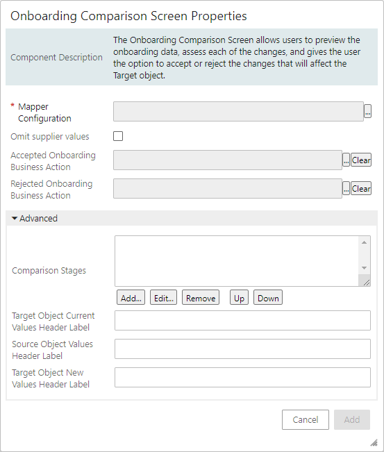 Onboarding Comparison Screen Configuration
