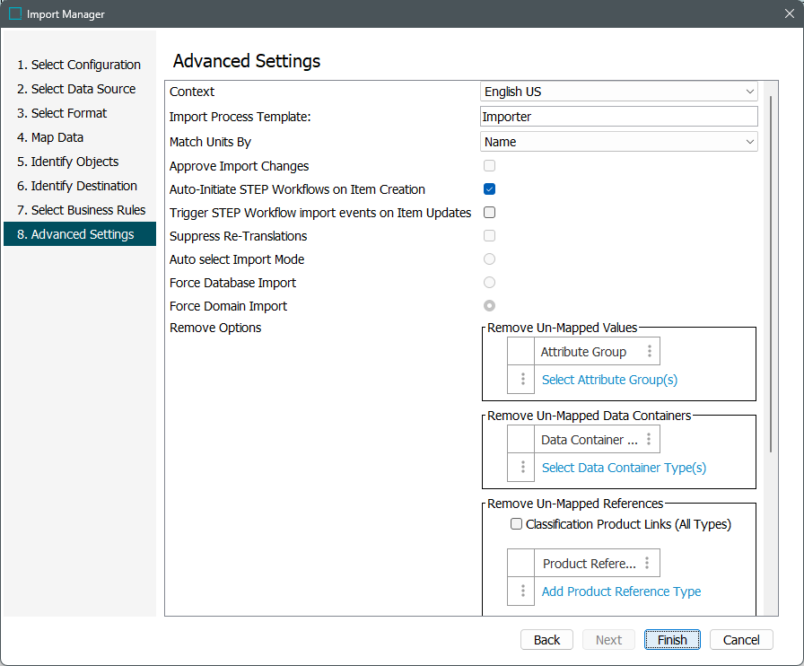 Import Manager - Advanced Settings