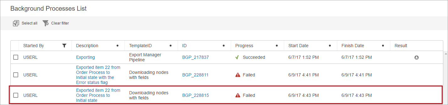 Background Process List Screen