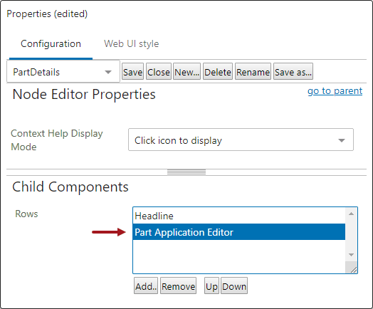 Configuring the Part Application Editor Component