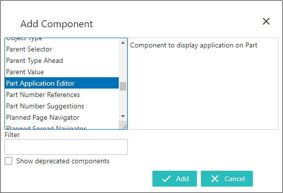 Configuring the Part Application Editor Component