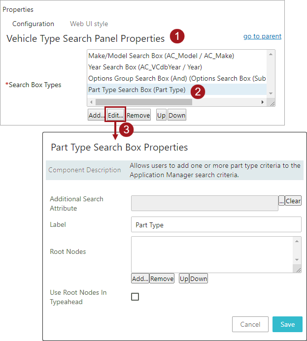 Configuring Part Type Search Box