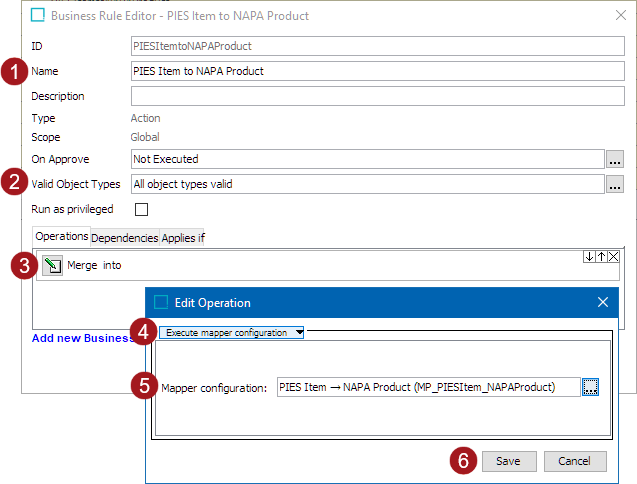Configuring the Execute Mapper Configuration Business Action
