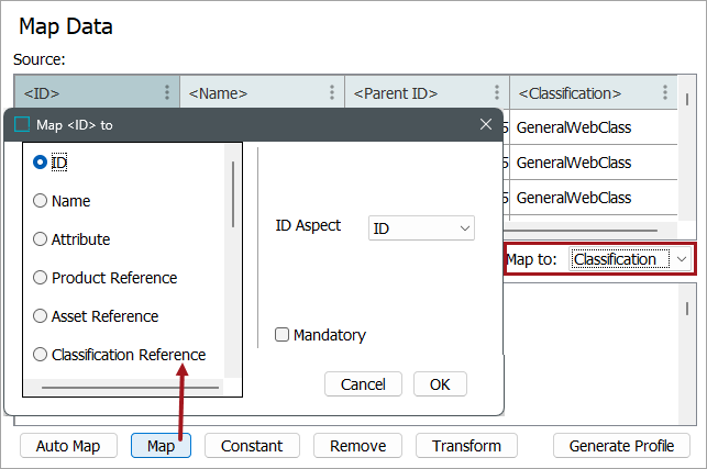 Classification Object Type - Map To Inbound