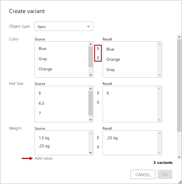 Product Variants Matrix in Web UI
