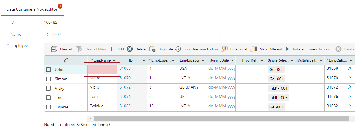 Globally Configured Multi Edit Data Container