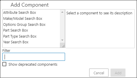 Configuring Part Type Search Box