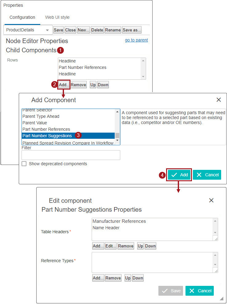 Configuring the Part Number Suggestions Component