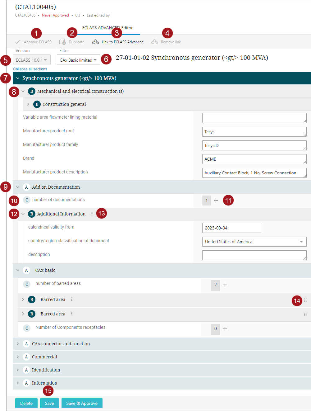 ECLASS Advanced Editor Screen