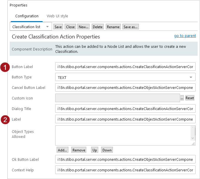 Action Button Label Action Button Configuration on a Node List