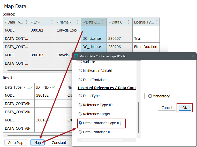 Data Container Type ID - Map Inbound