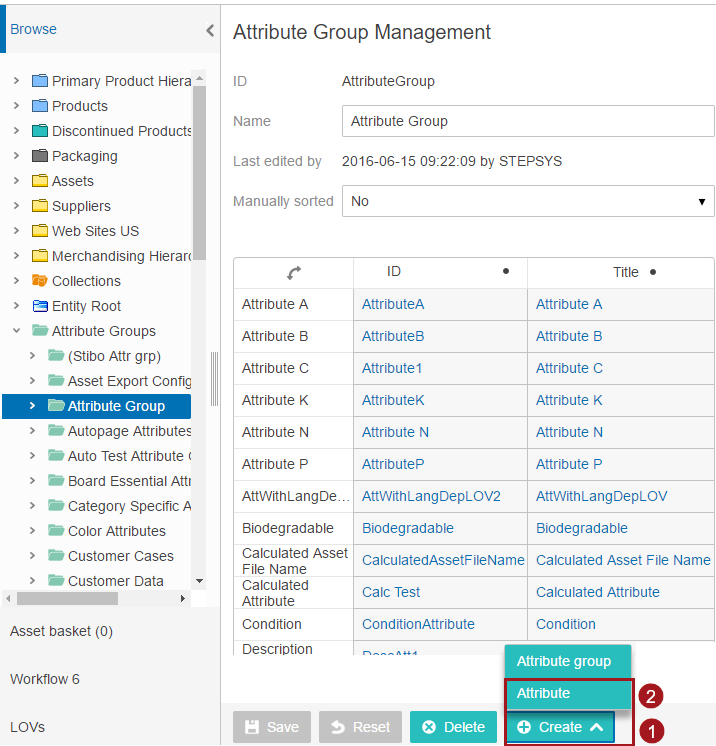 Attribute Group Management Screen