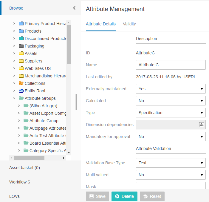 Attribute Group Management Screen