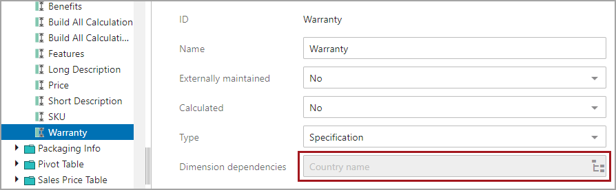 Dimension Dependent Attributes in Web UI