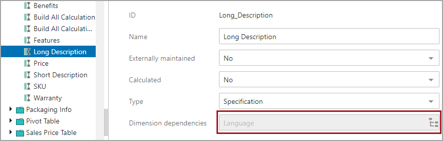 Dimension Dependent Attributes in Web UI