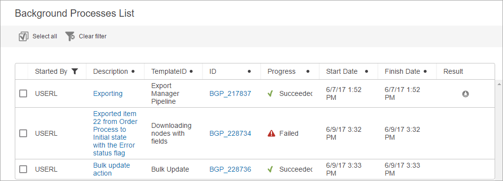 Background Process List Screen
